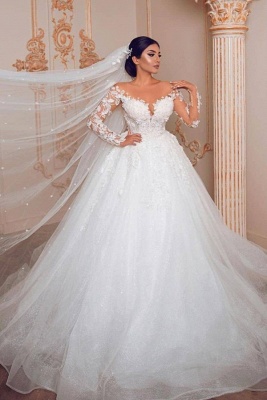 Belles robes de mariée à manches | Robe de mariée en dentelle princesse_1