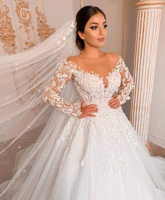 Belles robes de mariée à manches | Robe de mariée en dentelle princesse_3