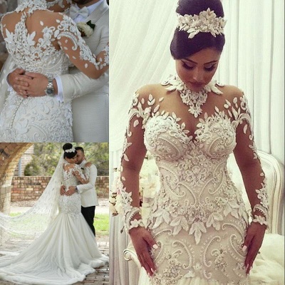 robes de mariée de luxe avec manches | robes de mariée sirène dentelle_4