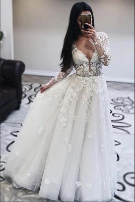 Robes de mariée décolleté en V | Robes de mariée en dentelle avec manches_2