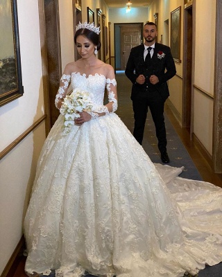 Robe de mariée extravagante à manches | Robes de mariée princesse avec dentelle_3