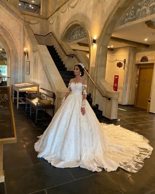 Robe de mariée extravagante à manches | Robes de mariée princesse avec dentelle_4