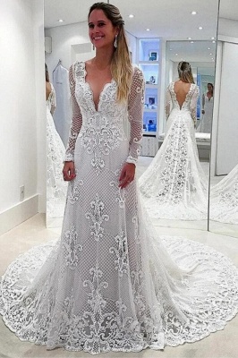 Robes de mariée chic Une ligne avec des manches | Robes de mariée avec de la dentelle_1