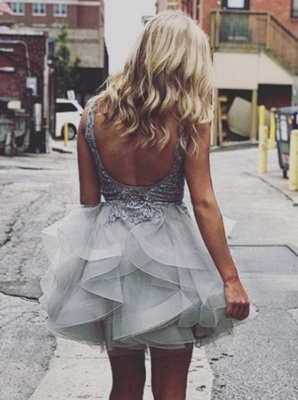 Robe de soirée princesse courte tulle avec dentelle | Robe de cocktail mini princesse chic col en V_3