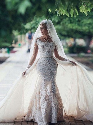 Robe de mariée sirène longue dentelle manches longues | Robe de mariage trompette dentelle_1