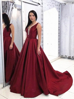 Robe de soirée |Robe de soirée forme Princesse Longueur mollet Satin col V_1