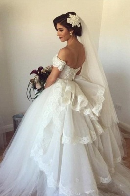 Forme Marquise Traîne moyenne Epaules nues Tulle Robes de mariée avec Ruches_2