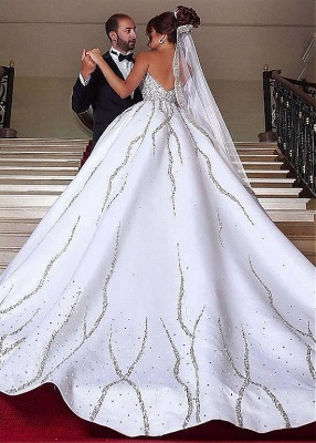 Forme Marquise Traîne moyenne Col en cœur Satin Robes de Mariée de Luxe Perle_2