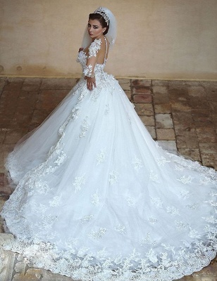 Forme Marquise Col U profond Tulle Traîne mi-longue Robes de mariée avec Appliques_2