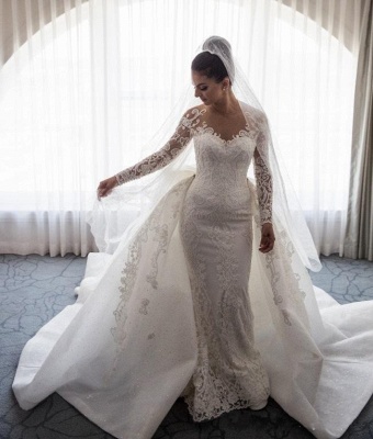 Robe de mariée sirène traîne détachable | Robe de mariage trompette dentelle élégante_4