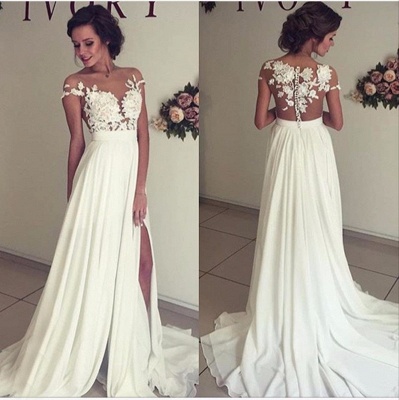 Robe de mariée A-ligne mousseline chic | Robe de mariage ligne A avec dentelle_4