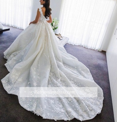 Robe de mariée princesse traîne cathédrale avec fleurs | Robe de mariage princesse longue élégante_5