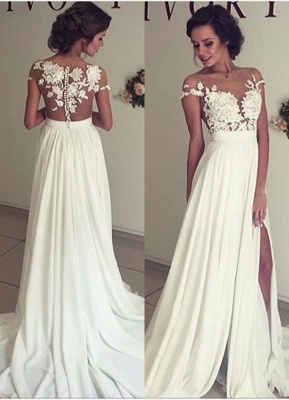 Robe de mariée A-ligne mousseline chic | Robe de mariage ligne A avec dentelle_3