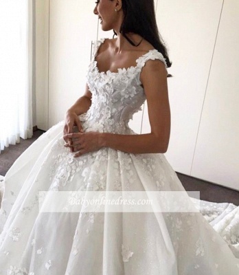 Robe de mariée princesse traîne cathédrale avec fleurs | Robe de mariage princesse longue élégante_4