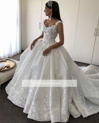 Robe de mariée princesse traîne cathédrale avec fleurs | Robe de mariage princesse longue élégante_3