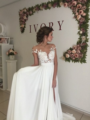 Robe de mariée A-ligne mousseline chic | Robe de mariage ligne A avec dentelle_6