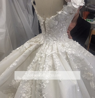 Robe de mariée princesse traîne cathédrale avec fleurs | Robe de mariage princesse longue élégante_6