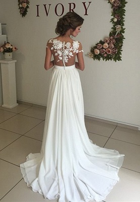 Robe de mariage robe de cérémonie élégante dentelle mousseline polyester boutonnage dans le dos_5