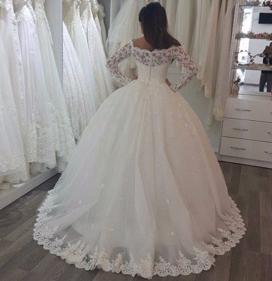 Robe de mariée princesse dentelle manches longues épaules nues | Robe de mariage princesse longue élégante_4