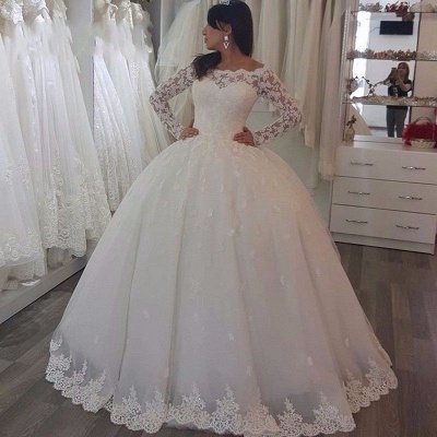 Robe de mariée princesse dentelle manches longues épaules nues | Robe de mariage princesse longue élégante_3