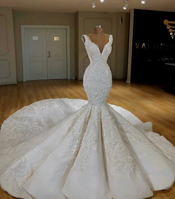 Robe de mariée sirène avec appliques | Robe de mariage trompette col en V_2