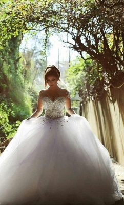 Forme Marquise Traîne mi-longue Col en cœur Tulle Robes de mariée avec Cristal_7