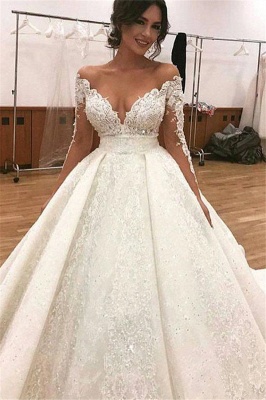 Robe de mariée de luxe princesse en dentelle avec manches pas cher_1