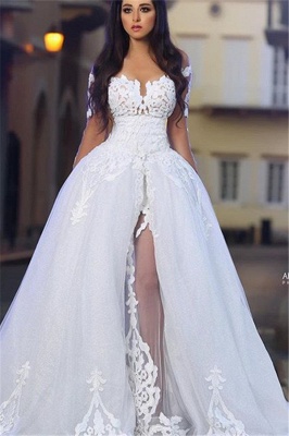 Forme Princesse Traîne moyenne Col U profond Tulle Robes de mariée 2021 avec Appliques_1