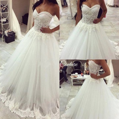 Forme Princesse Traîne moyenne Col en cœur Tulle Robes de mariée avec Dentelle_4