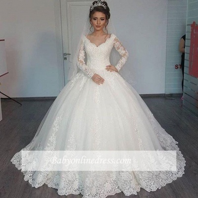 Forme Marquise Col en V Tulle Robes de mariée 2021 avec Appliques MH207_1