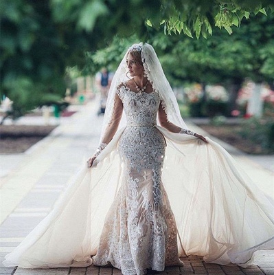 Robe de mariée sirène longue dentelle manches longues | Robe de mariage trompette dentelle_3