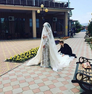 Robe de mariée sirène longue dentelle manches longues | Robe de mariage trompette dentelle_4