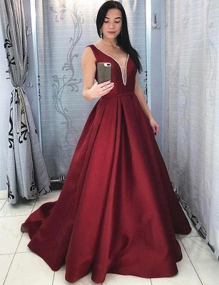 Robe de soirée |Robe de soirée forme Princesse Longueur mollet Satin col V_2