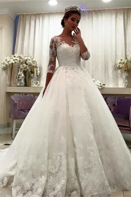 Forme Marquise Traîne mi-longue Col bateau Tulle Robes de mariée robe de bal avec Dentelle_1